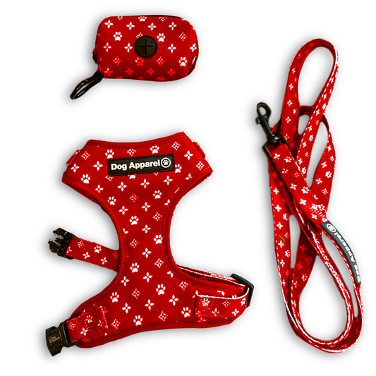 Chewy Vuitton - Harness & Leash Red Set
